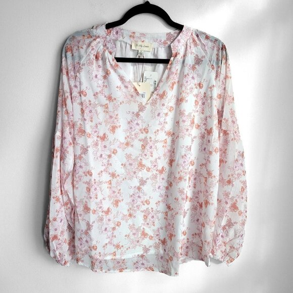 NWT To My Lovers Pink Floral Boho Sheer Puff Sleeves Peasant Top - Picture 3 of 12